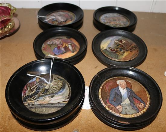 Six framed pot lids, inc Late Duke of Wellington, Lobster Sauce, Second Appeal, etc.